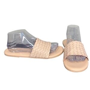 TKEES Nude Jo Slide Sandals Woven Leather Flat Women's Size 9